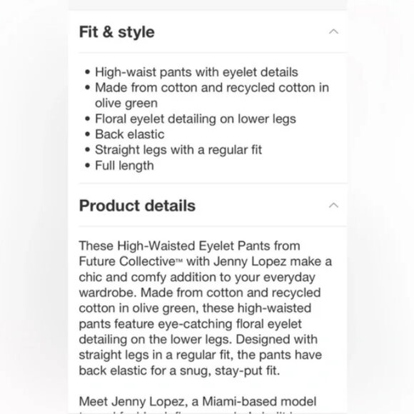 Women's High-Waisted Eyelet Pants - Future Collective™ Olive Green 2 - Picture 6 of 6